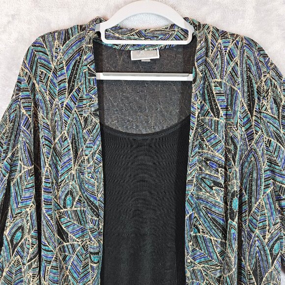 JM Collection Woman 3X layered look blouse Black Multicolor Gold Leaf Pattern - Picture 2 of 12